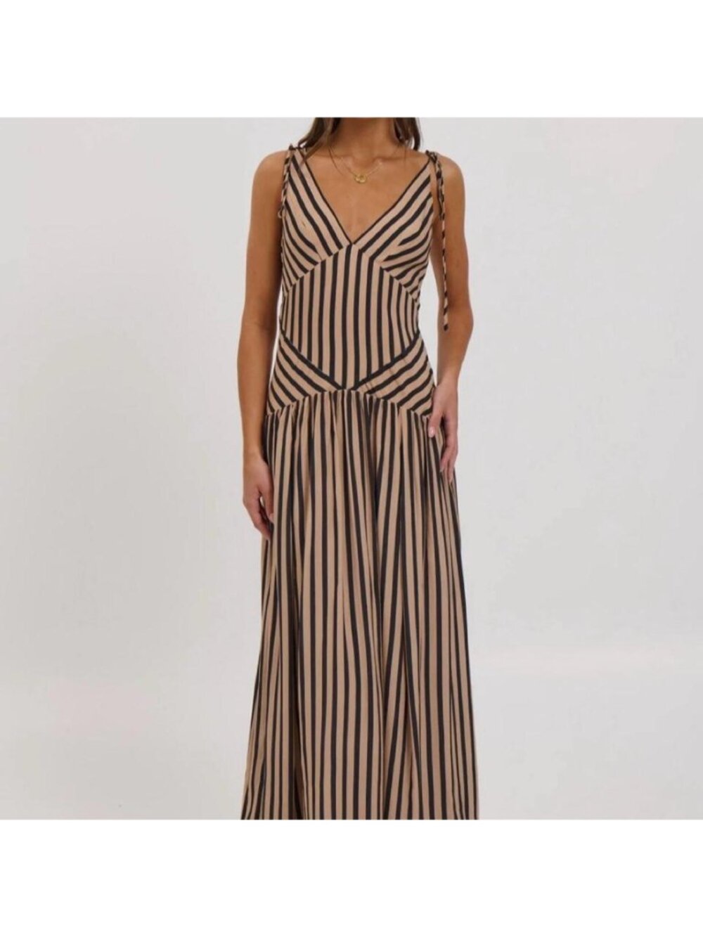 Bronze snake Hadley mocha maxi dress Vertical black beige striped size small